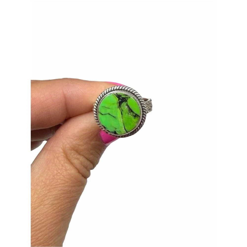 Green Matrix Turquoise Ring Size 7 Solid 925 Sterling Silver